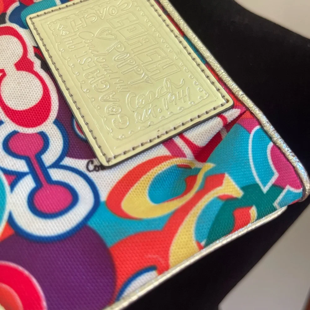 COACH - Mini Wristlet - Wallet- Vibrant Multicolor- Canvas - Picture 14 of 16